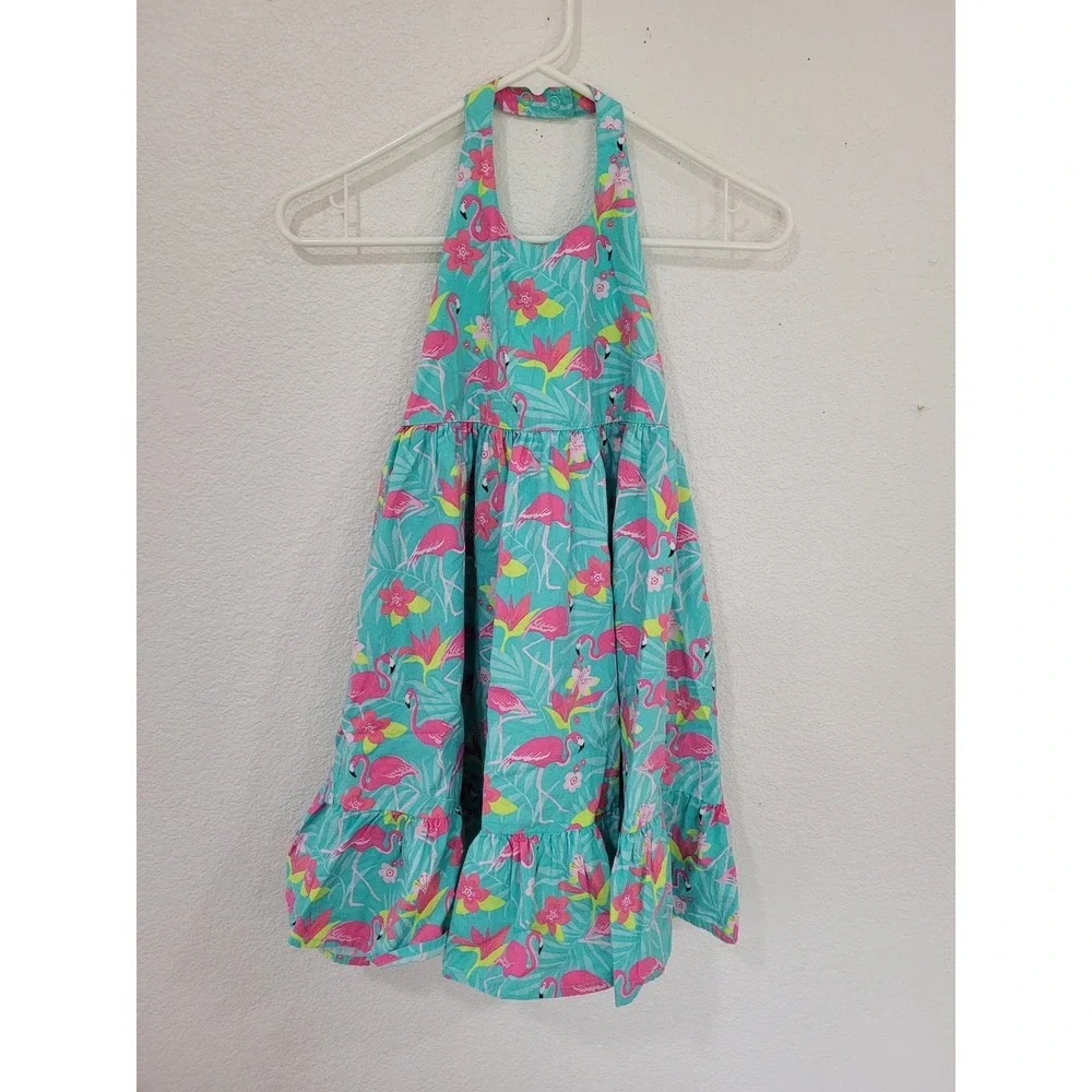 Gymboree Girls Midi Flamingo Dress Size 8 Halter Neck‎ Ruffle Hem #5